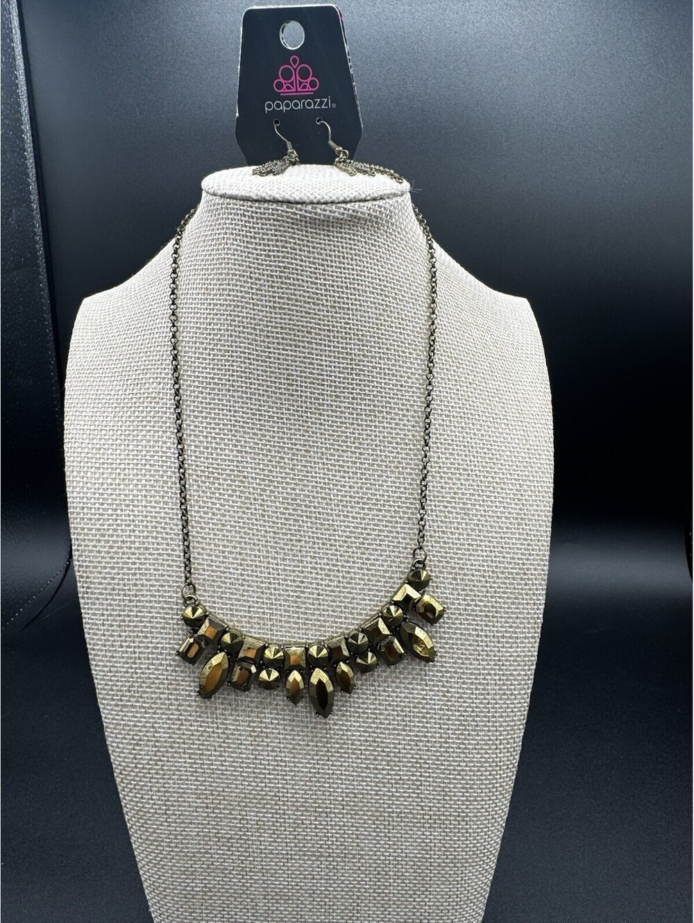 Paparazzi Wish Upon A Rockstar Brass Rhinestone Necklace & Earrings Set NWT
